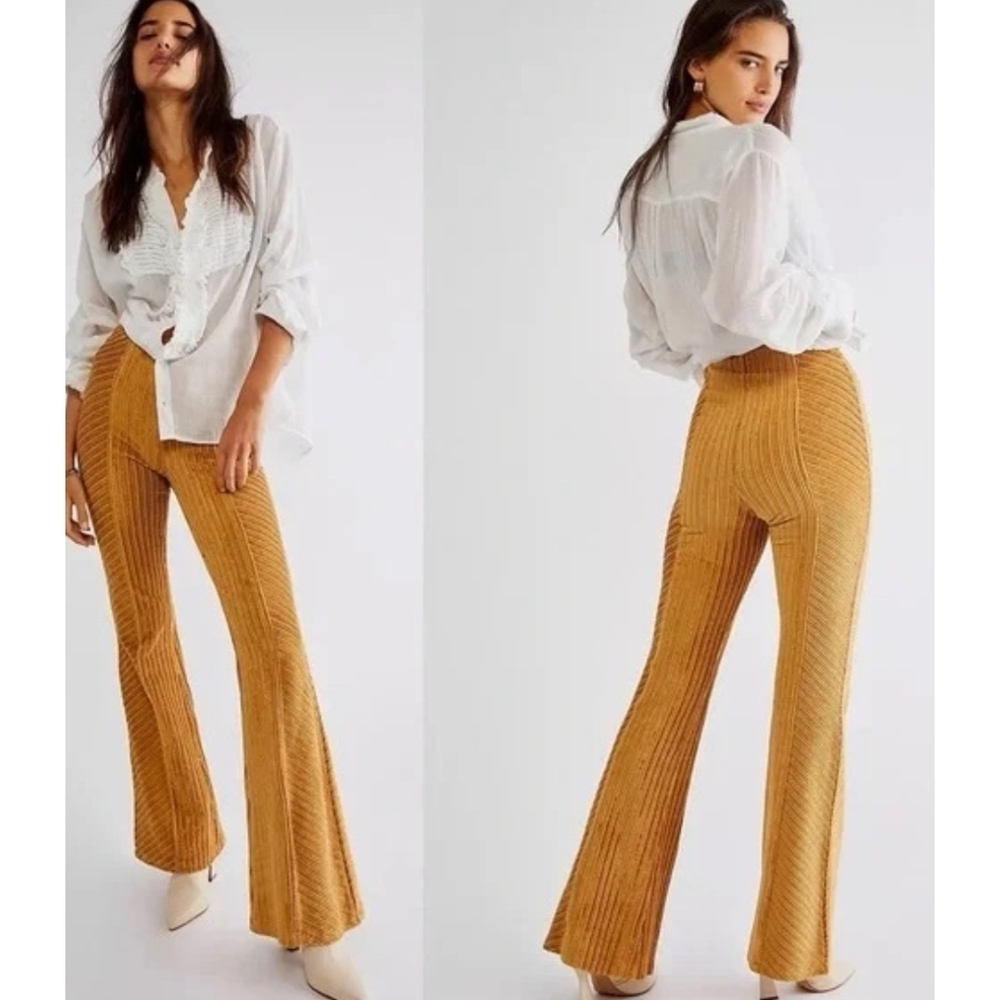 Free People Penny Pull On Velvet Pants In Golden Cord